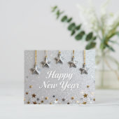 Suspended Stars Happy New Year Chic Modern Postkarte (Stehend Vorderseite)