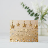 Suspended Stars Happy New Year Chic Modern Postkarte (Stehend Vorderseite)