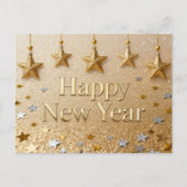 Suspended Stars Happy New Year Chic Modern Postkarte (Vorderseite)