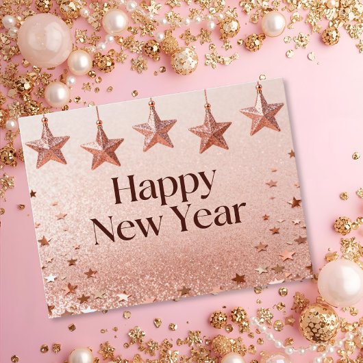 Suspended Stars Happy New Year Chic Modern Postkarte