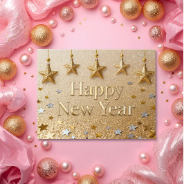 Suspended Stars Happy New Year Chic Modern Postkarte