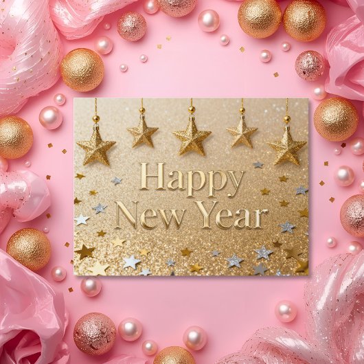 Suspended Stars Happy New Year Chic Modern Postkarte