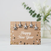 Suspended Stars Happy New Year Chic Modern Postkarte (Stehend Vorderseite)