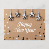 Suspended Stars Happy New Year Chic Modern Postkarte (Vorderseite)