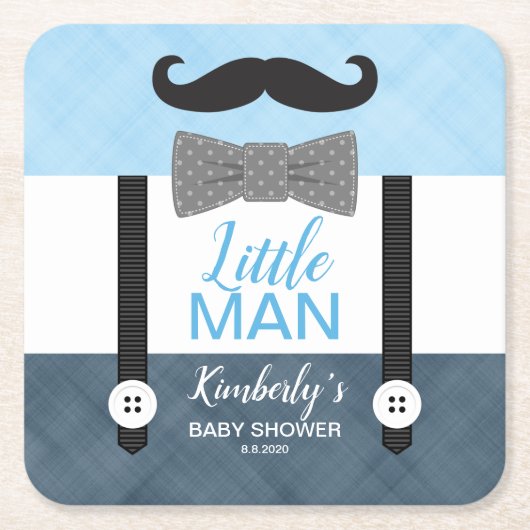 Suspender kleine Mann blaue Marine Junge Babydusch Rechteckiger Pappuntersetzer (Vorderseite)