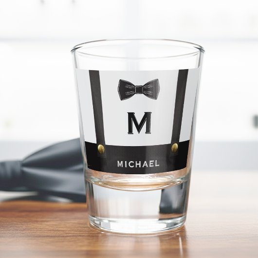 Suspenders & Bowtie Name Monogram Boy  Schnapsglas
