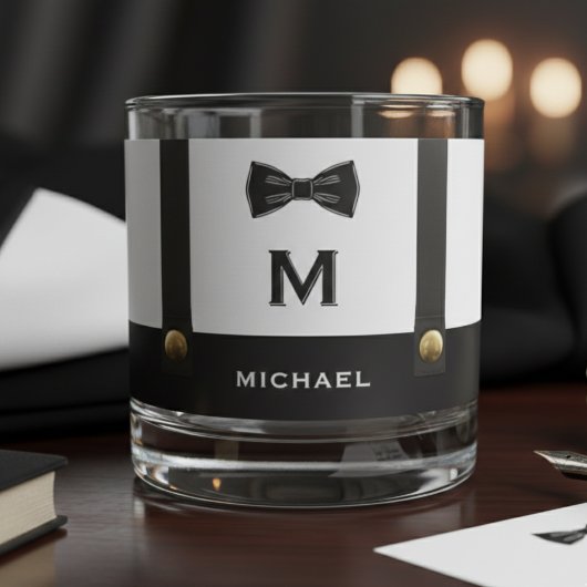 Suspenders & Bowtie Name Monogram Boy Whiskyglas