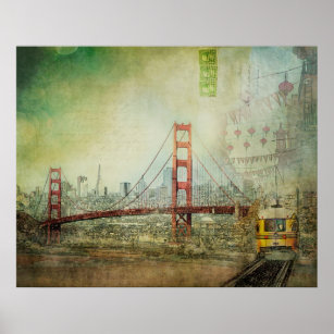 Suspension - Golden Gate Bridge Collage Poster