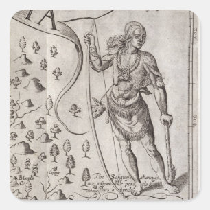Susquehannock-Kriegerin, Details aus der Karte von Quadratischer Aufkleber