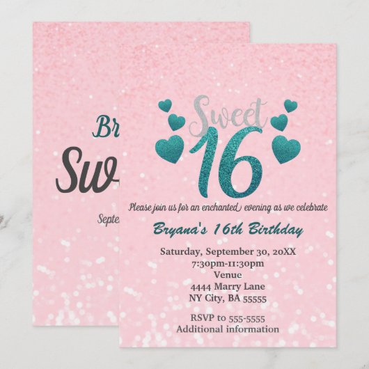 Süß 16 einladung (Vorne/Hinten)