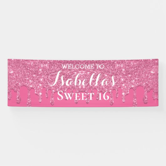 Süß 16 | Pink Drill Glitzer Banner (Horizontal)