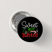 Süß aber verdreht lustiger Weihnachts-Candy Cane Button (Vorne & Hinten)