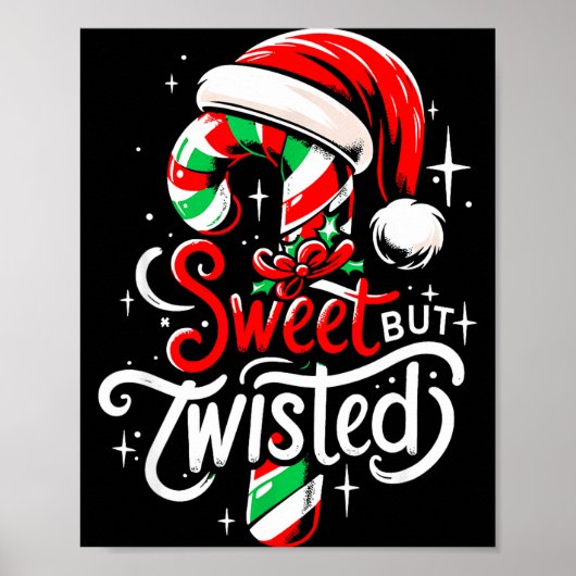 Süß aber verdreht Lustiger Weihnachts-Candy-Cane-X Poster (Vorne)