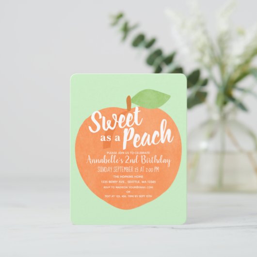 Süß als Pfirsichel-Kindergeburtstag Einladung (Stehend Vorderseite)