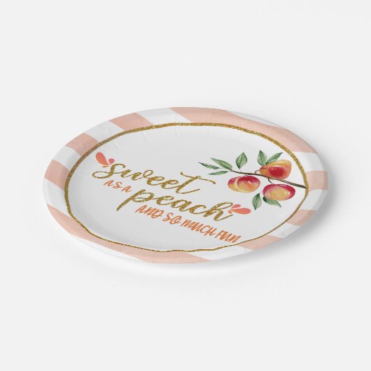 Süß als Pfirsichplatte - Streifen Pappteller (Schrägansicht)