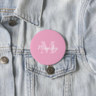 Süß aussehender kursiver Name & Monogramm Rosa Button