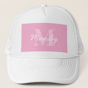 Süß aussehender kursiver Name & Monogramm Rosa Truckerkappe