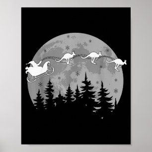 Süß Australien Känguru Weihnachtsmann Schlitten Au Poster