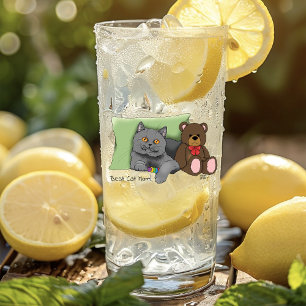 Süß Blau Niedlich Grau Beste Katzen-Mama Muttertag Glas