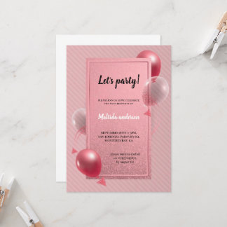 süß, elegante goldene und rosa Party-Geburtstags- Einladung