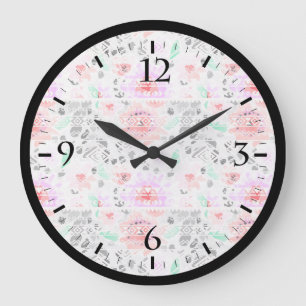 Süß farbenfroh pastellfarben floral aztekisch große wanduhr
