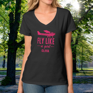 Süß Fliegen Wie Ein Mädchen Rosa Flugzeug Weiblich T-Shirt