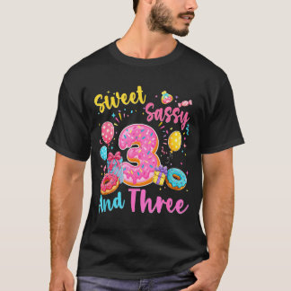 Süß frech und drei 3. Geburtstag süße Donut T-Shirt
