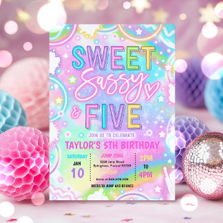 Süß, frech und fünf Neon-Regenbogen 5. Geburtstag Einladung