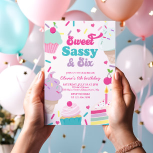 Süß, frech und sechs Eis und Kuchen Geburtstag Einladung