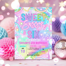 Süß, frech und sechs neonbunter 6. Geburtstag Einladung