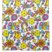 Süß, Groovy, Retro 90er, weiß Duschvorhang (Vorderseite)