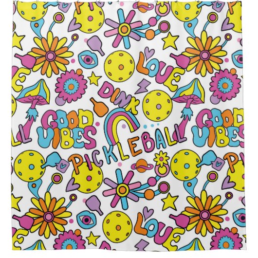 Süß, Groovy, Retro 90er, weiß Duschvorhang (Vorderseite)