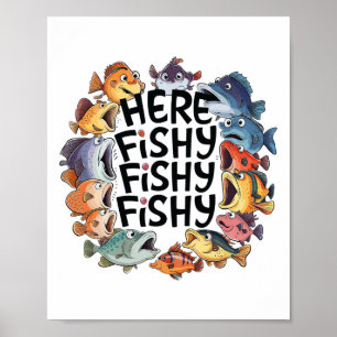 Süß Hier-fischen Lustiger Angler Kids Kleinkind Poster