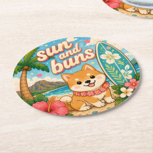süß kawaii hawaii runder pappuntersetzer (Angewinkelt)