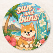 süß kawaii hawaii runder pappuntersetzer (Vorderseite)