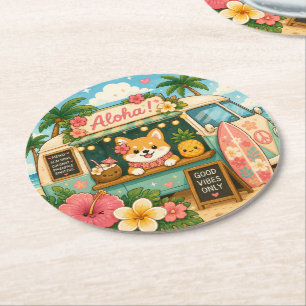 süß kawaii hawaii runder pappuntersetzer
