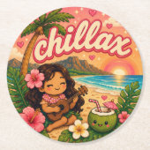 süß kawaii hawaii runder pappuntersetzer (Vorderseite)