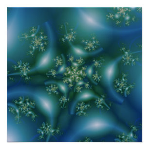süß Kunst des blauen und grünen Fraktals Poster