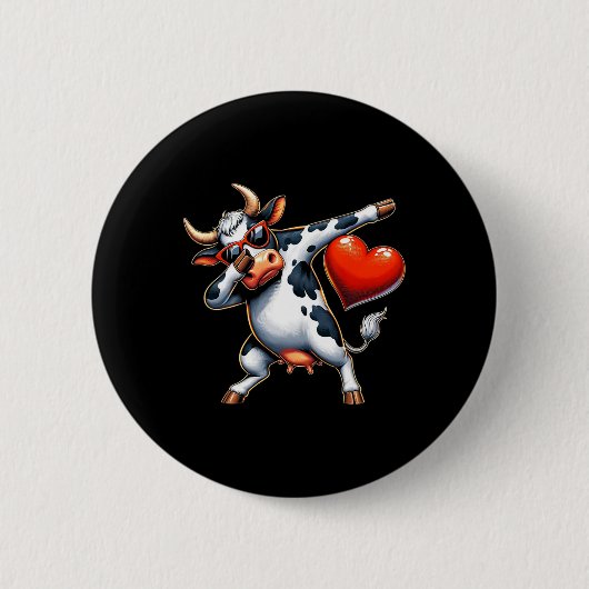 Süß Lustig Coole Kuh Dabbing Herz Valentinstag Button (Vorderseite)