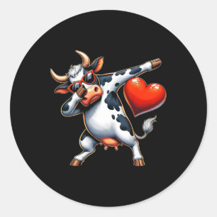 Süß Lustig Coole Kuh Dabbing Herz Valentinstag Runder Aufkleber