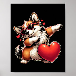 Süß Lustig Cooler Corgi Hund Dabbing Herz Valentin Poster