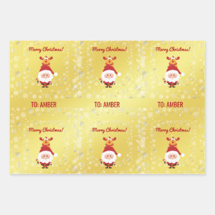 Süß Lustig Modern Rudolph Santa Personalisierter N Geschenkpapier Set