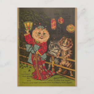 Süß lustig vintage Japan japanische Katze Postkarte