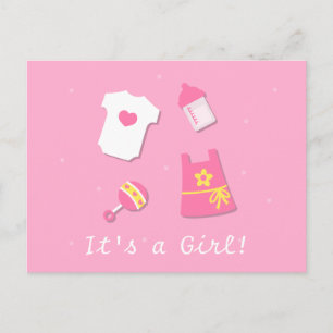 Süß Modern Ein Mädchen Baby Mädchen Rosa Ankündigungspostkarte