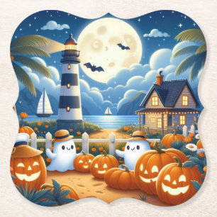Süß, nautischer/küstennaher Halloween-Geist/Kürbis Untersetzer