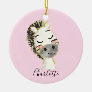 Süß, niedlich und girly Pastell-Rosa-Babyzebra Keramik Ornament