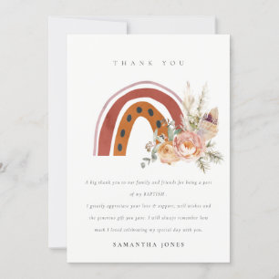 Süß Orange Boho Floral Regenbogen Kreuz Taufe Dankeskarte