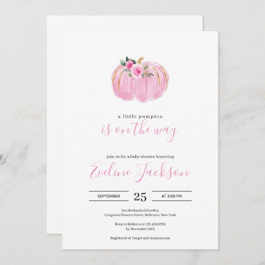 Süß pink ein kleiner Kürbis wie im Baby Einladung (Vorne/Hinten)