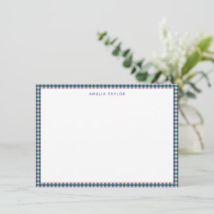 Süß Retro Lila Grün Gingham Karo Personalisiert Mitteilungskarte