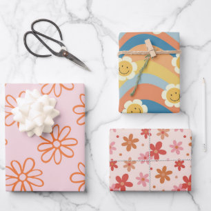 Süß Retro Rosa Gänseblümchen Geschenkpapier Set